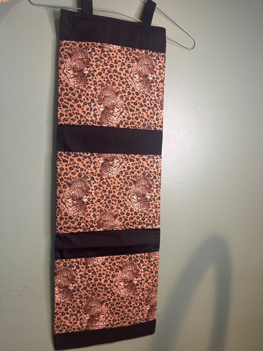 Handmade Leopard Print Wall Pocket Organizer Hanging Storage Animal Print Decor